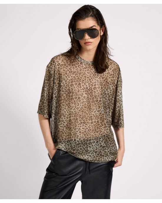 Oneteaspoon Mesh Oversized Kobe Tee Khaki Cheetah Print Μπλούζα Oneteaspoon Mesh Oversized Kobe Tee Khaki Cheetah Print Μπλούζα