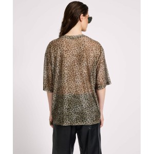 Oneteaspoon Mesh Oversized Kobe Tee Khaki Cheetah Print Μπλούζα