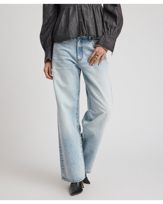 Oneteaspoon Jackson Mid Waist Wide Leg Denim Whisper Blue Παντελόνι