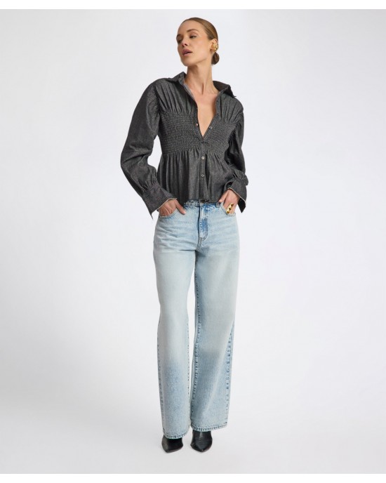 Oneteaspoon Jackson Mid Waist Wide Leg Denim Whisper Blue Παντελόνι