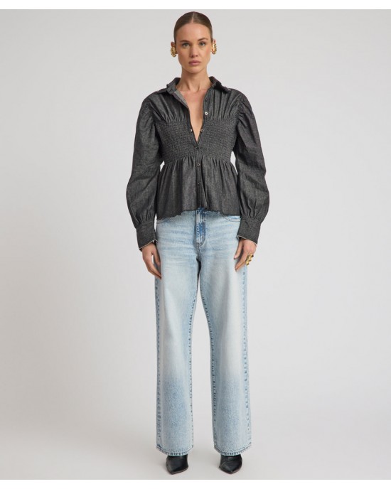 Oneteaspoon Jackson Mid Waist Wide Leg Denim Whisper Blue Παντελόνι