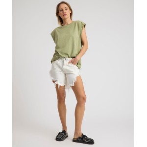 Oneteaspoon Frankies High Waist Long Length Denim White Beauty Σόρτς