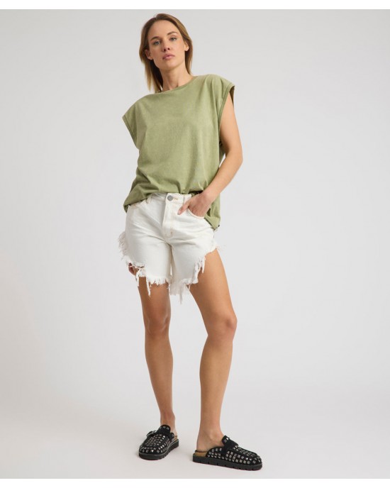 Oneteaspoon Frankies High Waist Long Length Denim White Beauty Σόρτς