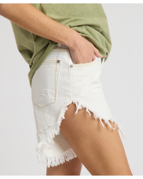 Oneteaspoon Frankies High Waist Long Length Denim White Beauty Σόρτς