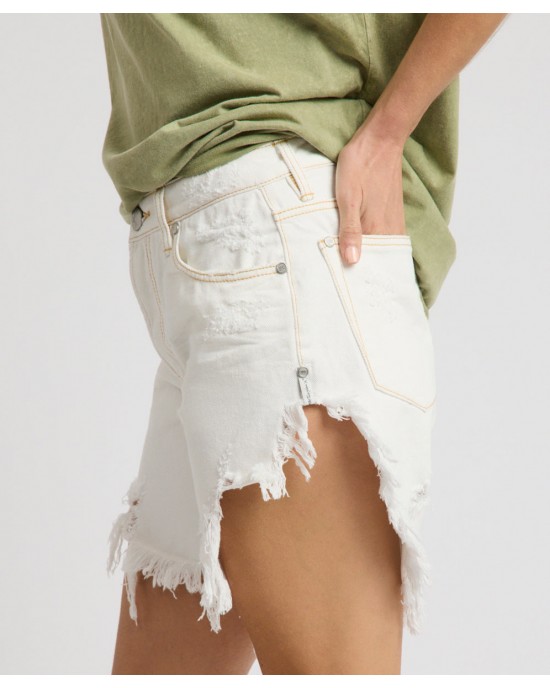 Oneteaspoon Frankies High Waist Long Length Denim White Beauty Σόρτς