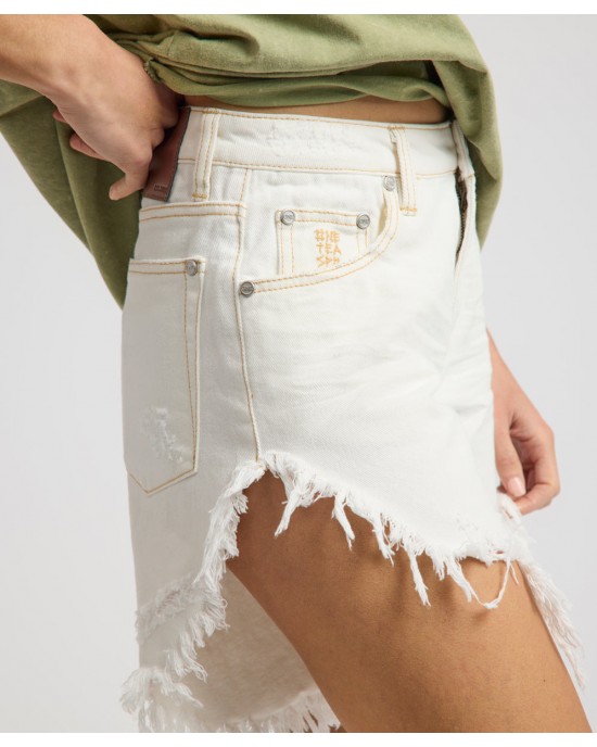 Oneteaspoon Frankies High Waist Long Length Denim White Beauty Σόρτς