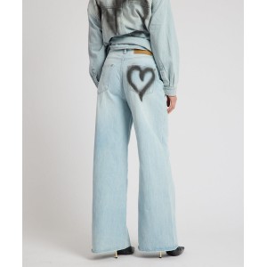 Oneteaspoon Love Machines Heart Mid Waist Super Wide Leg Denim Sea Mist Love Παντελόνι