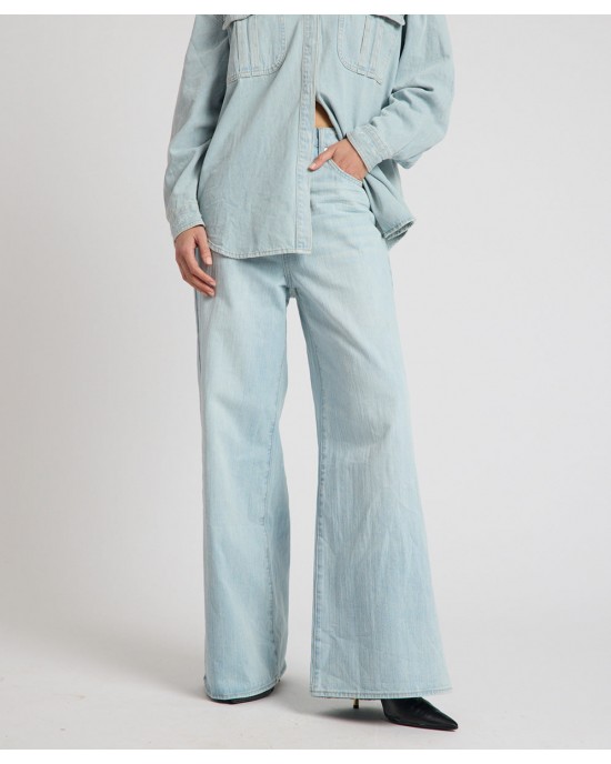 Oneteaspoon Love Machines Heart Mid Waist Super Wide Leg Denim Sea Mist Love Παντελόνι