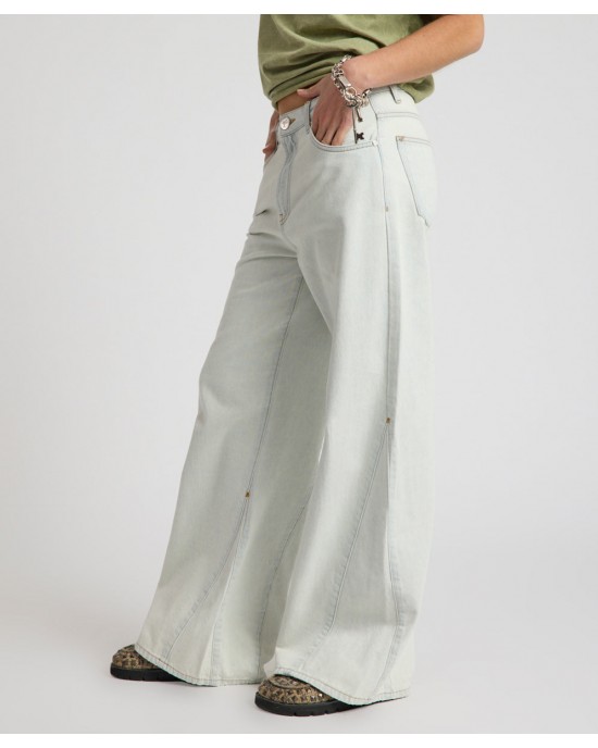 Oneteaspoon Cruisers Mid Waist Panel Bootcut Flare Denim Jeans Arctic Blue Παντελόνι