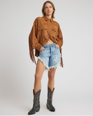 Oneteaspoon Frankies Low Waist Long Length Denim Riviera Blue Σόρτς