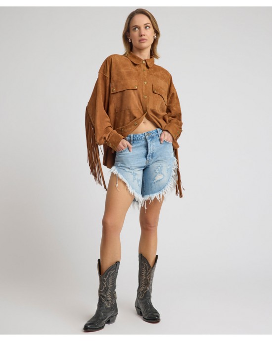 Oneteaspoon Frankies Low Waist Long Length Denim Riviera Blue Σόρτς