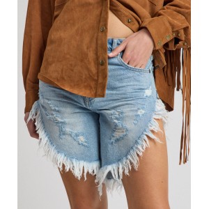 Oneteaspoon Frankies Low Waist Long Length Denim Riviera Blue Σόρτς