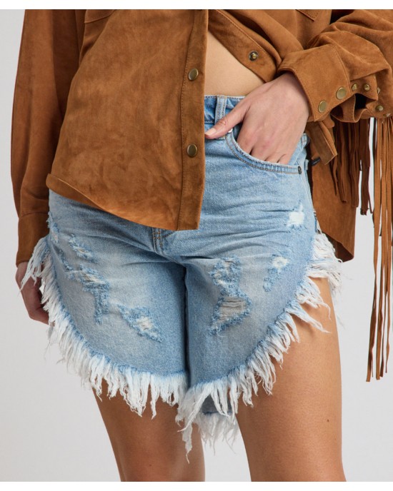 Oneteaspoon Frankies Low Waist Long Length Denim Riviera Blue Σόρτς