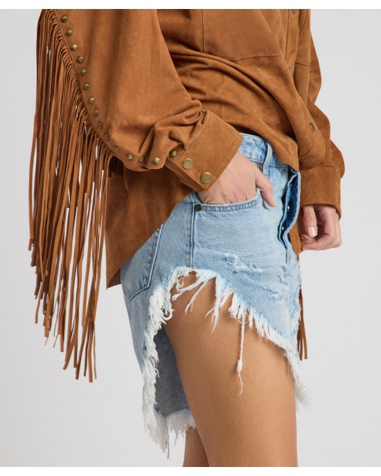 Oneteaspoon Frankies Low Waist Long Length Denim Riviera Blue Σόρτς