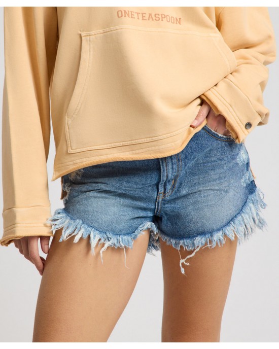 Oneteaspoon Outlaws Mid Waist Mid Length Denim Badlands Blue Σόρτς