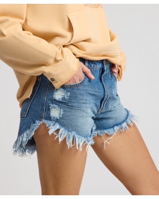 Oneteaspoon Outlaws Mid Waist Mid Length Denim Badlands Blue Σόρτς