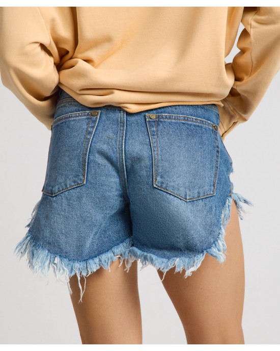 Oneteaspoon Outlaws Mid Waist Mid Length Denim Badlands Blue Σόρτς