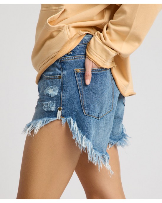 Oneteaspoon Outlaws Mid Waist Mid Length Denim Badlands Blue Σόρτς