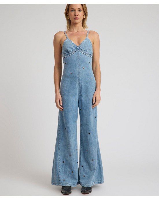 Oneteaspoon Brigitte Wide Leg Cami Denim Blue Rapture Ολόσωμη Φόρμα