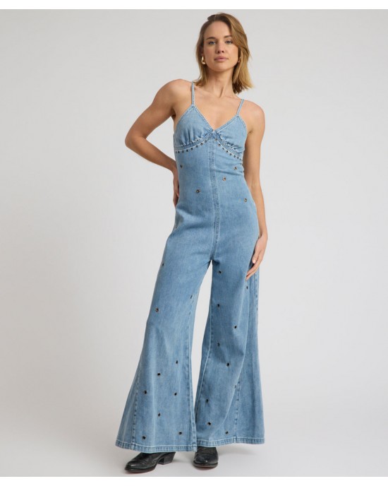 Oneteaspoon Brigitte Wide Leg Cami Denim Blue Rapture Ολόσωμη Φόρμα