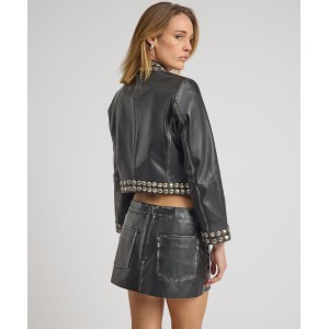 Oneteaspoon City Nights Studded Cropped Leather Blazer Black Τζάκετ