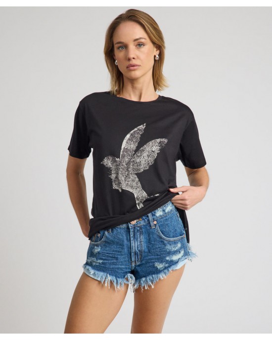 Oneteaspoon Brushed Bowerbird Boyfriend Tee Black Μπλούζα