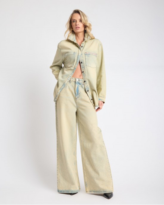 One Teaspoon Love Machines High Waist Super Wide Leg Denim Blue Sand Παντελόνι