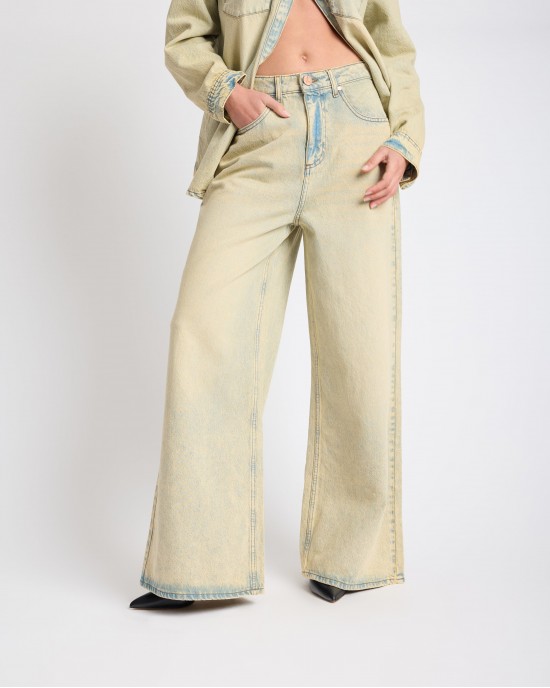 One Teaspoon Love Machines High Waist Super Wide Leg Denim Blue Sand Παντελόνι