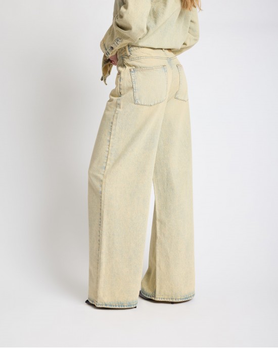 One Teaspoon Love Machines High Waist Super Wide Leg Denim Blue Sand Παντελόνι