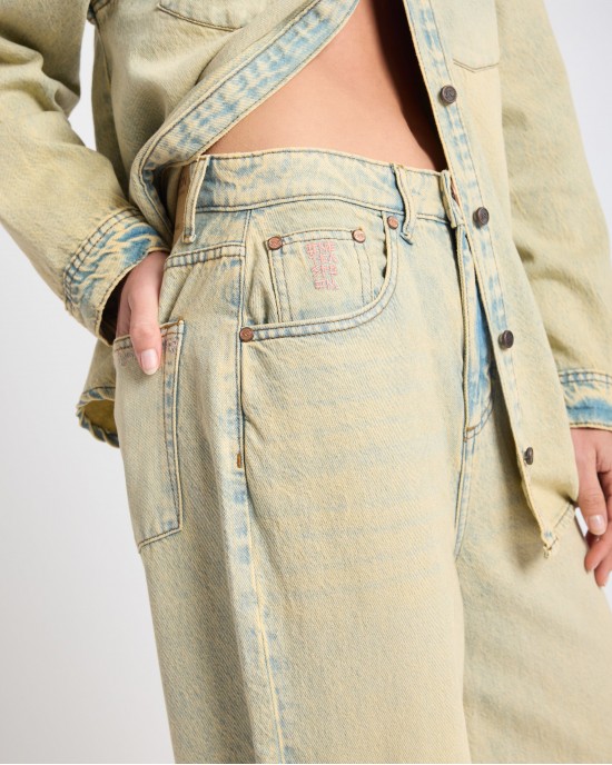 One Teaspoon Love Machines High Waist Super Wide Leg Denim Blue Sand Παντελόνι