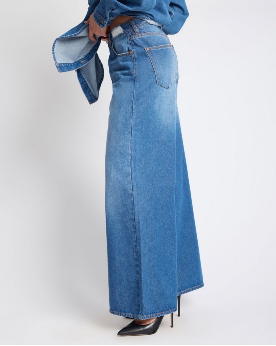 One Teaspoon Love Machines Mid Waist Super Wide Leg Denim Pacifica Blue Παντελόνι