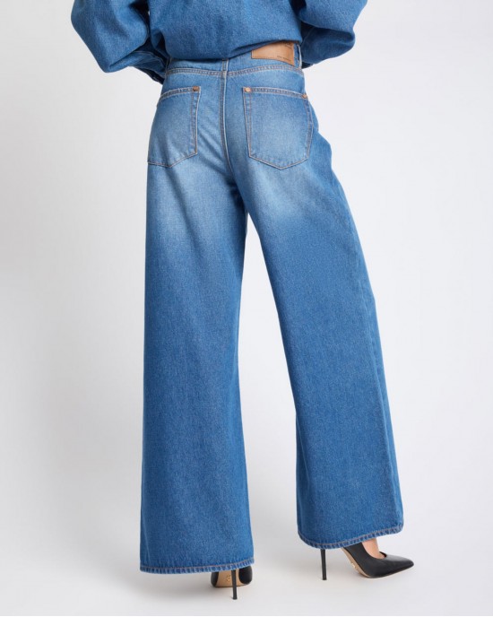 One Teaspoon Love Machines Mid Waist Super Wide Leg Denim Pacifica Blue Παντελόνι