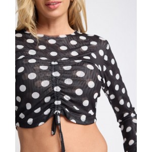 One Teaspoon Polka Darling Sheer Mesh Longsleeve Crop Τοπ