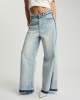 One Teaspoon Love Machines Mid Waist Super Wide Leg Denim Split Party Contrast Blue Παντελόνι