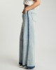 One Teaspoon Love Machines Mid Waist Super Wide Leg Denim Split Party Contrast Blue Παντελόνι