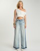 One Teaspoon Love Machines Mid Waist Super Wide Leg Denim Split Party Contrast Blue Παντελόνι