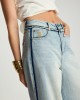 One Teaspoon Love Machines Mid Waist Super Wide Leg Denim Split Party Contrast Blue Παντελόνι