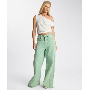 One Teaspoon Love Machines Mid Waist Super Wide Leg Denim Seaglass Green Παντελόνι