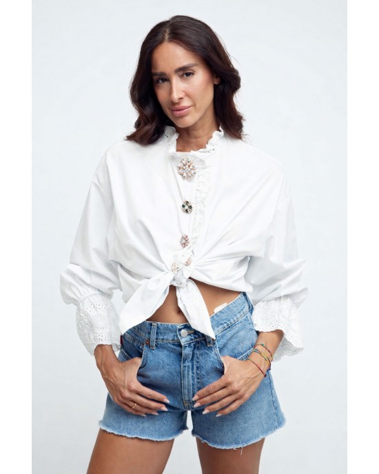 Paperlace Jewel Button White Πουκάμισο