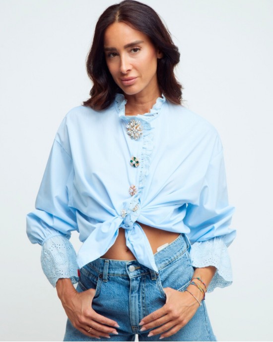 Paperlace Jewel Button Blue Πουκάμισο
