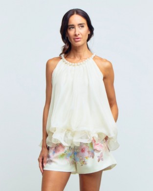 Paperlace Pearl Halter Neck White Τοπ