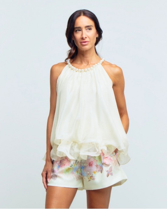 Paperlace Pearl Halter Neck White Τοπ