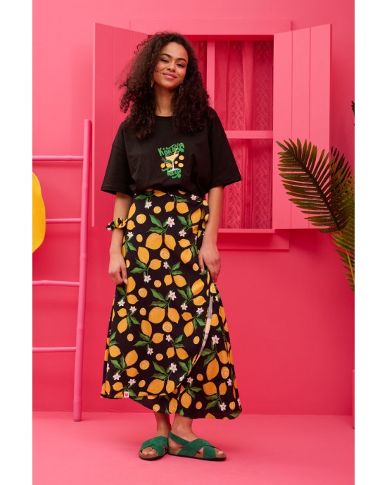 Petit Boutik Silia Black Lemons Wrap Φούστα