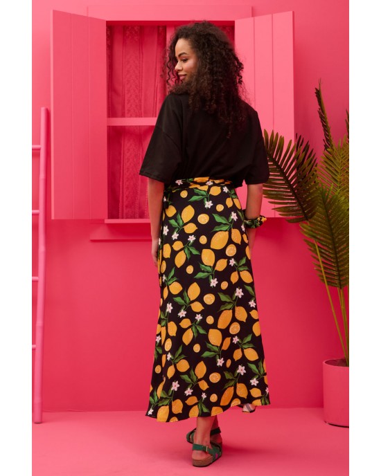 Petit Boutik Silia Black Lemons Wrap Φούστα