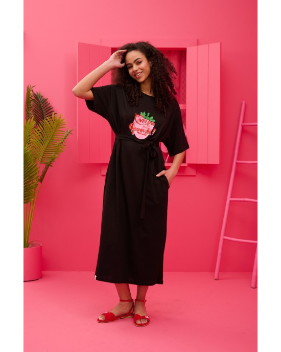 Petit Boutik Reina “Όνειρά Μου Φραουλί” T-shirt Black Φόρεμα