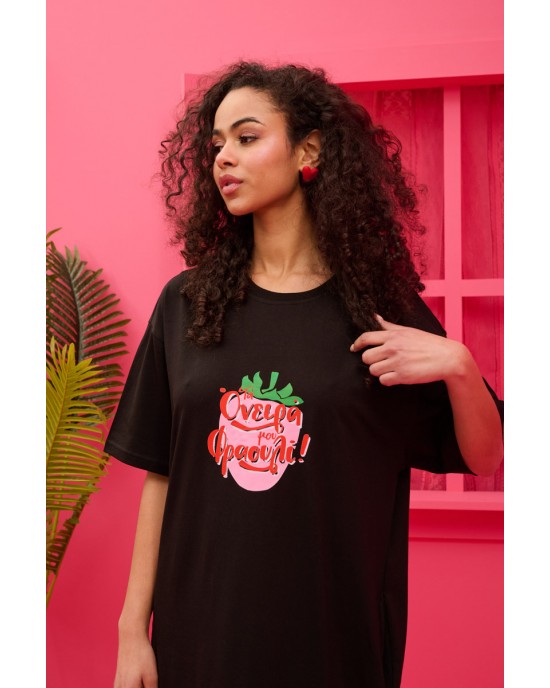 Petit Boutik Reina “Όνειρά Μου Φραουλί” T-shirt Black Φόρεμα