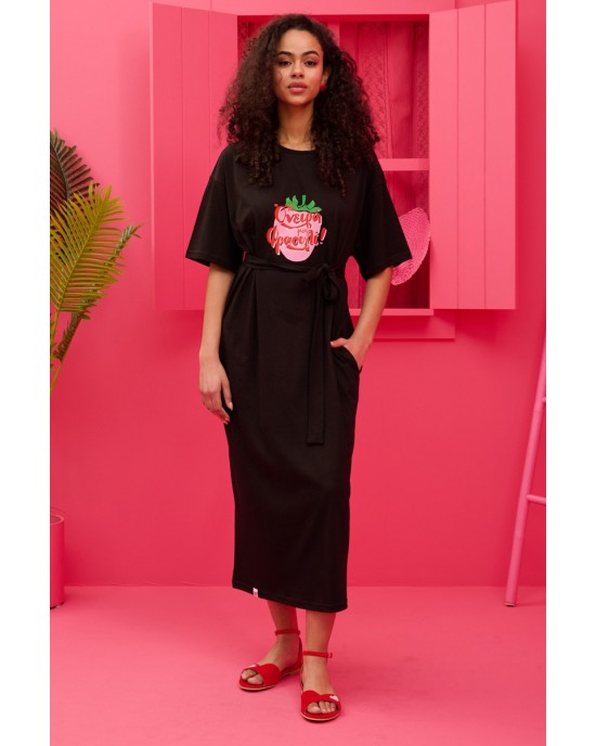 Petit Boutik Reina “Όνειρά Μου Φραουλί” T-shirt Black Φόρεμα