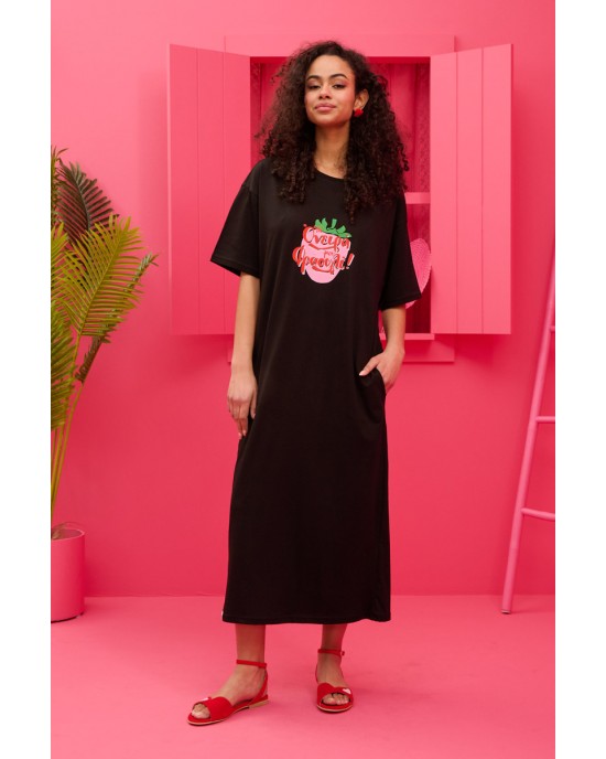 Petit Boutik Reina “Όνειρά Μου Φραουλί” T-shirt Black Φόρεμα
