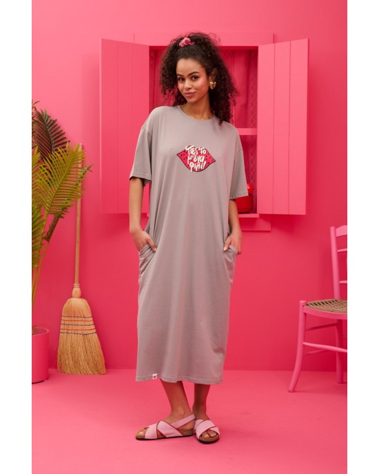 Petit Boutik Reina “Πες Το Μ΄ένα Φιλί” T-shirt Grey Φόρεμα