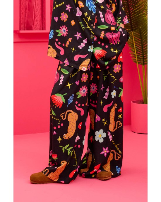 Petit Boutik Lora Black Mexican Leopard Παντελόνι